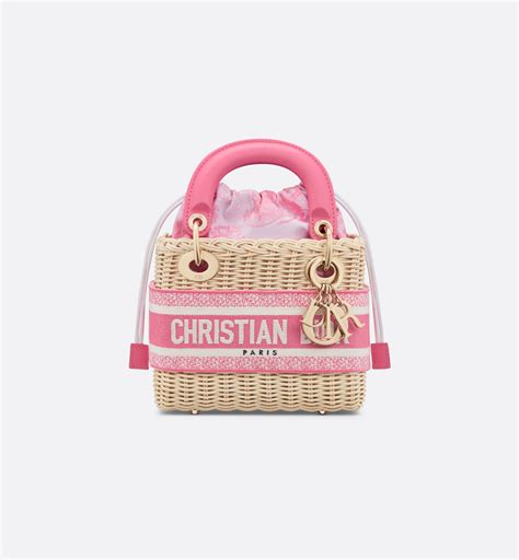 Mini Dioriviera Lady Dior Bag Natural Wicker and Candy Pink 